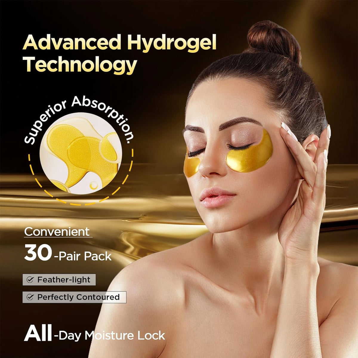 ZZILME patch applied under eye on model, cooling refresh for tired eyes